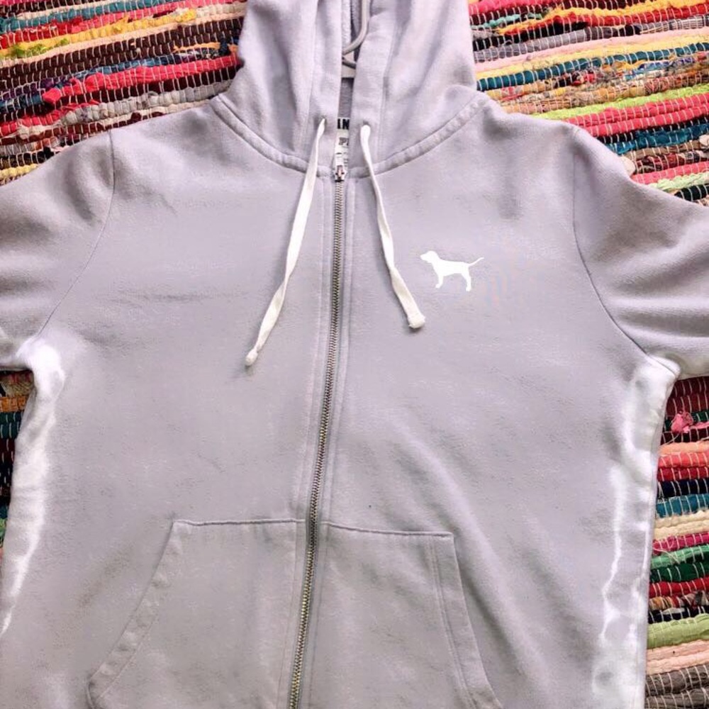 grey pink VictoriaSecret jacket with bleach design